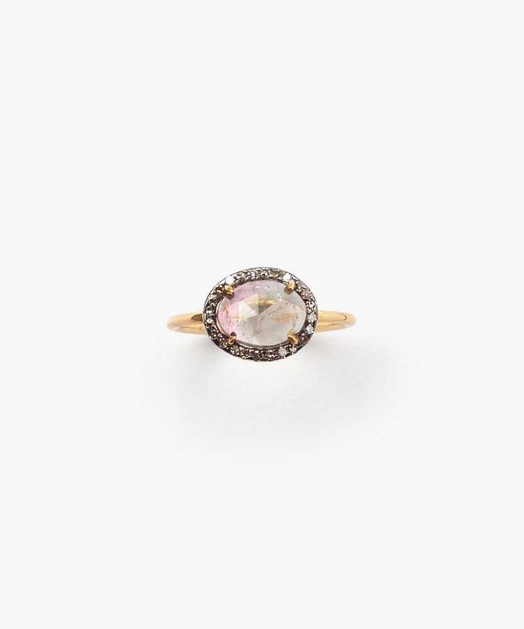 [elafonisi] medium bi-color tourmaline with pave diamonds ring