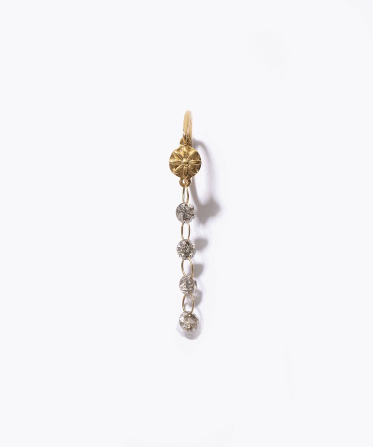 [ancient] K10 ancient coin brown diamond drops single pierced earring