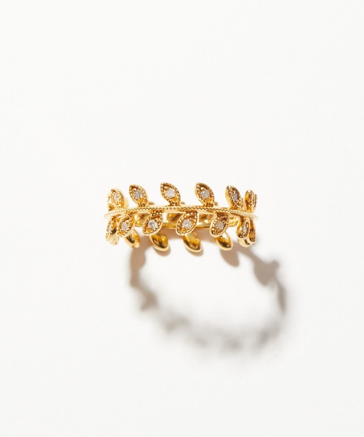 [citronnier] leaf pave white diamond ring