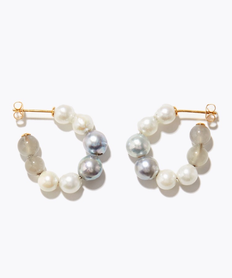 [philia] akoya pearl stone MIX hoop pierced earring