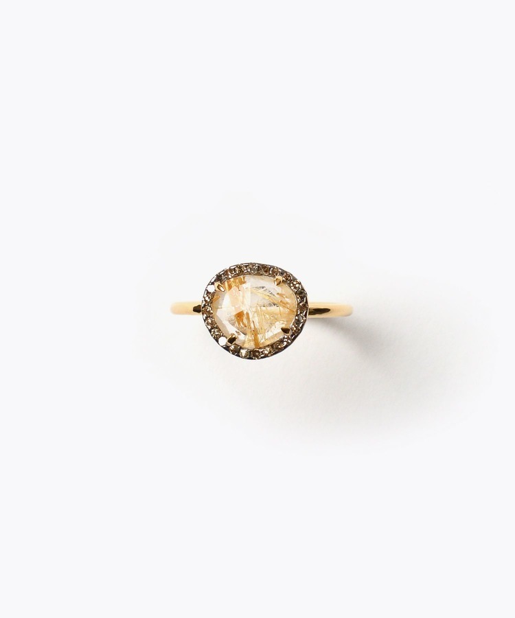 [elafonisi] medium rutilated quatz with pave diamonds ring