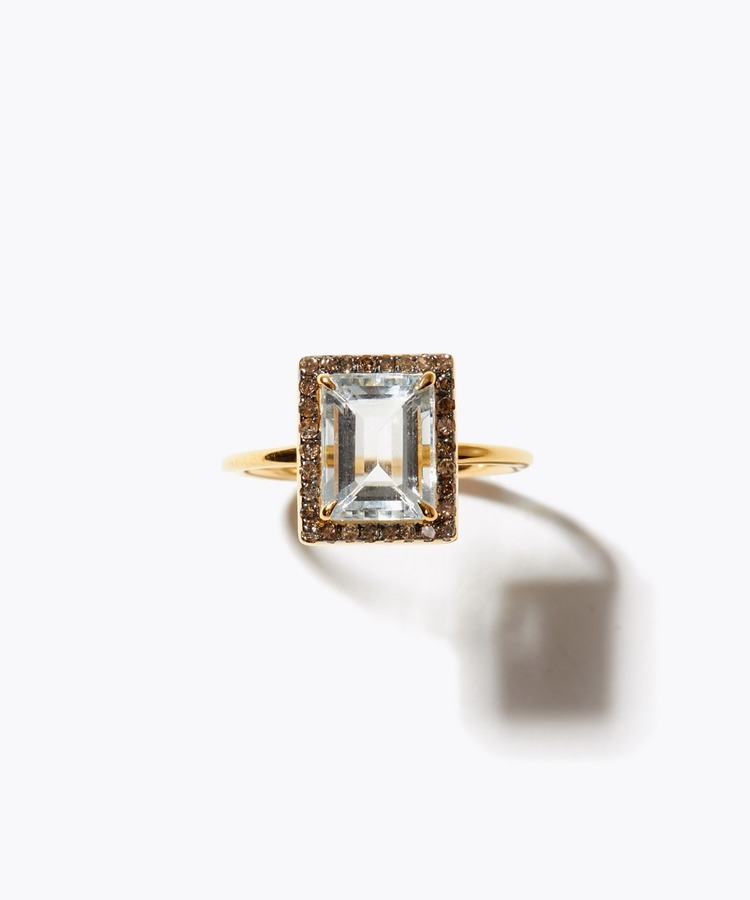 [elafonisi] rectangle aquamarine pave diamond ring