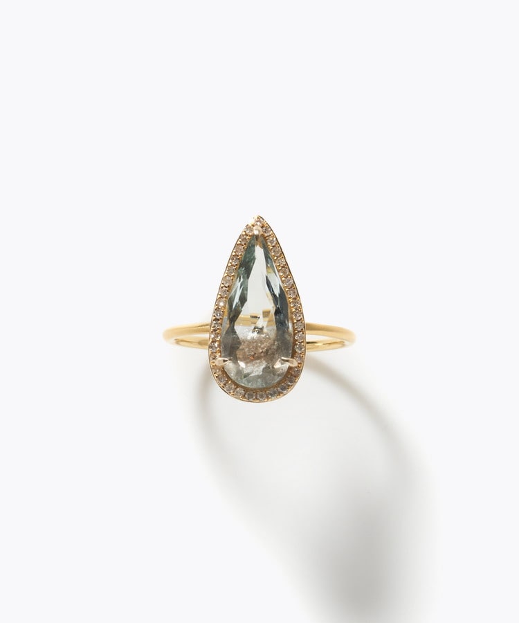 [elafonisi] One of a kind aquamarine sunstone pave diamond ring