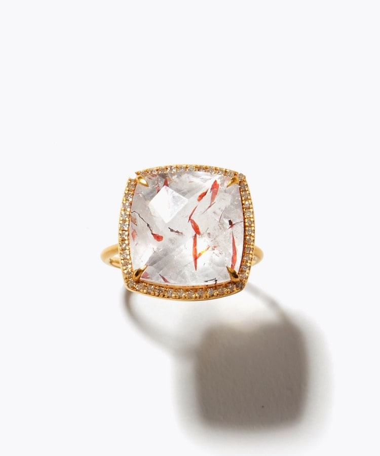[elafonisi] One of a kind K10 goethite hematite in quartz pave diamond ring