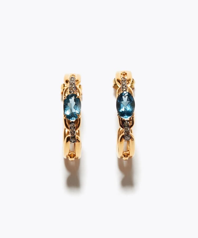 [elafonisi] london blue topaz link pave hoop pierced earring