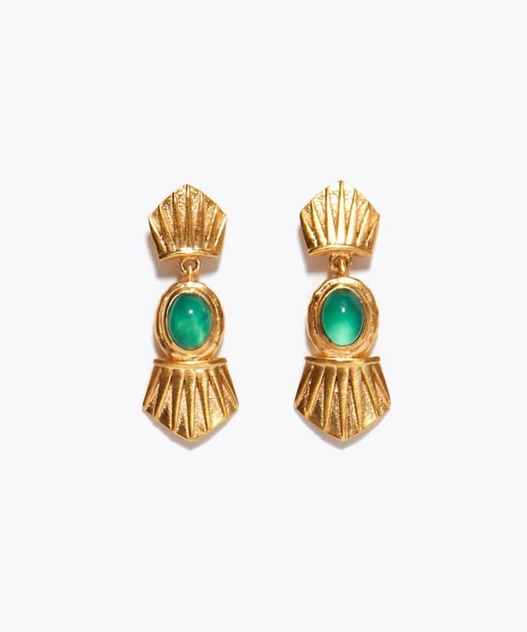 [ancient] green onyx swing stud pierced earring