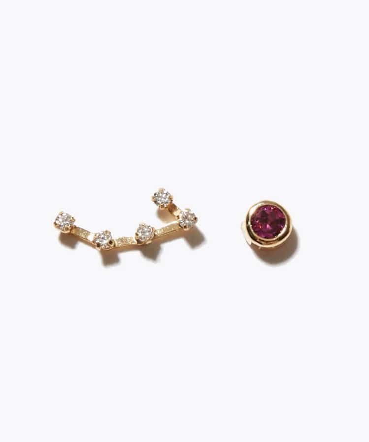 [constellation] K10 ARIES diamond rhodolite garnet pierced earring