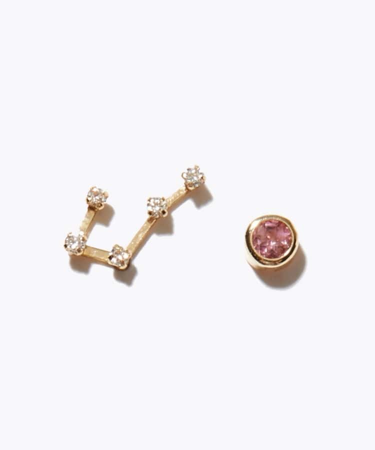 [constellation] K10 GEMINI diamond pink tourmaline pierced earring