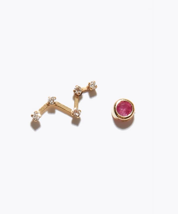 [constellation] K10 LEO diamond ruby  pierced earring