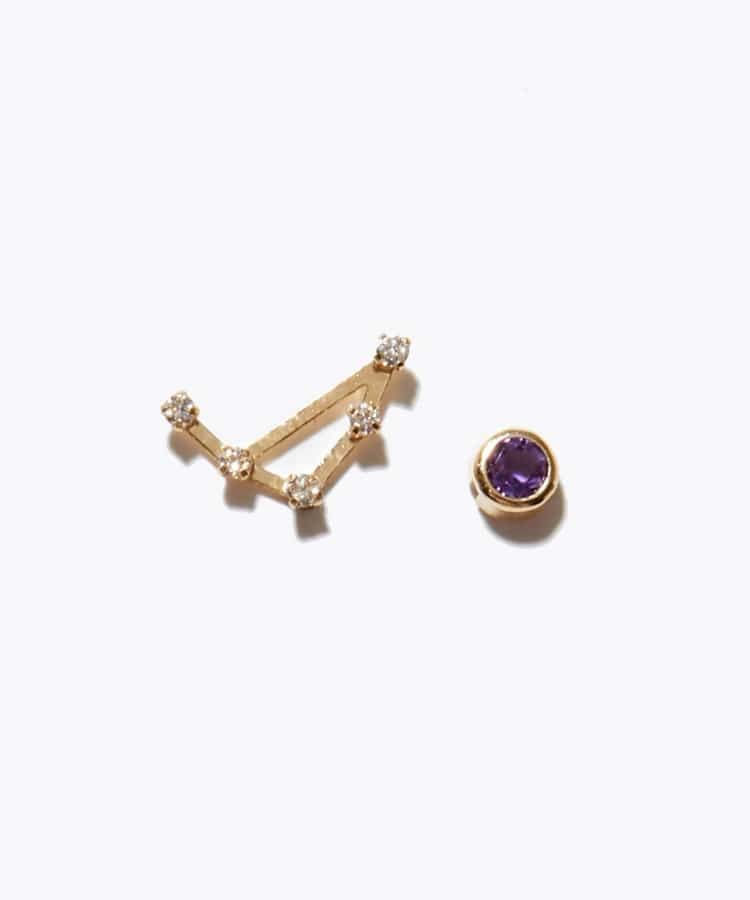 [constellation] K10 AQUARIUS diamond amethyst  pierced earring