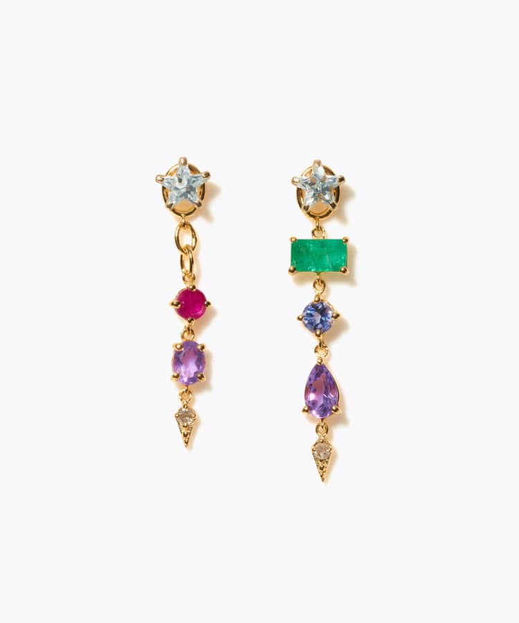 [glimmer] 【2024 Winter Limited】One of a kind star multi stone pierced earring