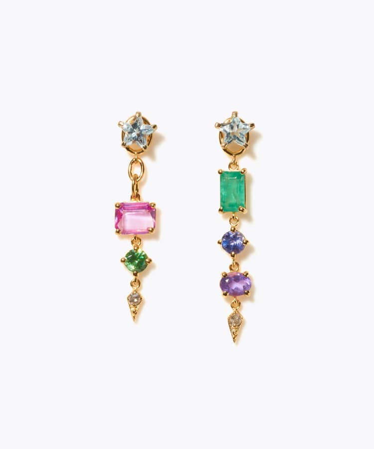 [glimmer] 【2024 Winter Limited】One of a kind star multi stone pierced earring