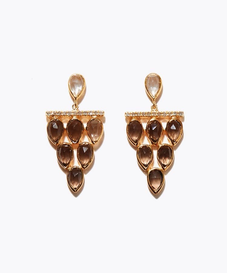 [elafonisi] smoky quartz whitre sapphire pave diamond pierced earring