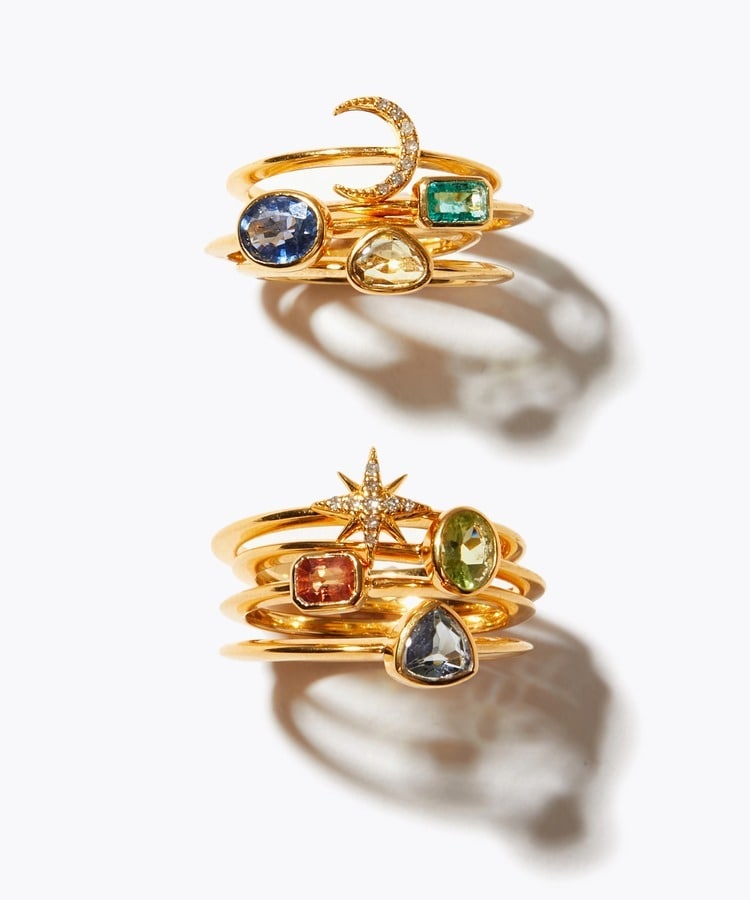 [glimmer] 【2024 Winter Limited】moon star diamond multi stone stacking ring