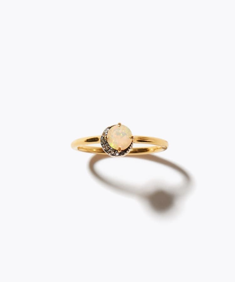 [elafonisi] opal new moon pave diamond ring