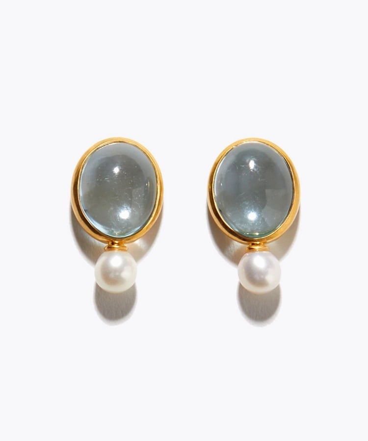 [ancient] pearl blue topaz pierced earring