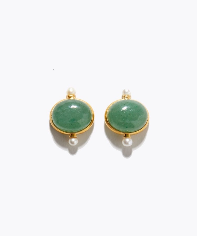 [ancient] pearl green aventurine pierced earring